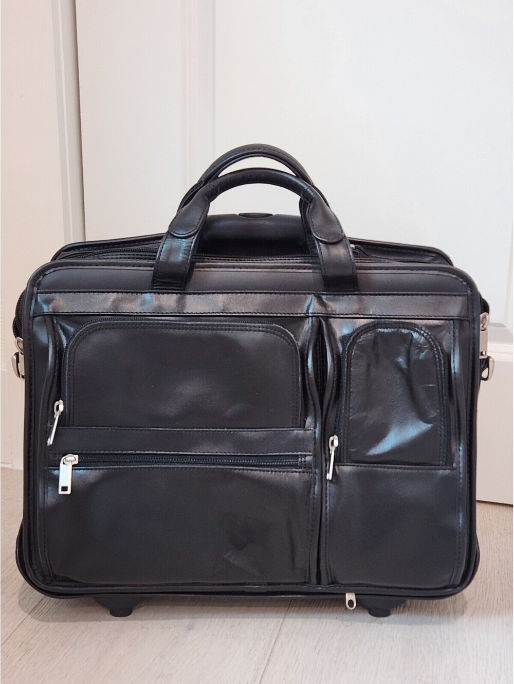 Professional Black Travel Briefcase with Multiple Front Pockets